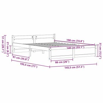Bettgestell Wachsbraun 140 x 190 cm Massivholz Kiefer