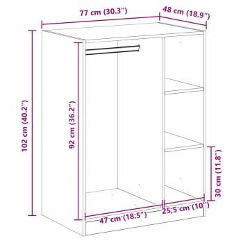 Kleiderschrank mit Regal Eiche handwerklich 77 x 48 x 102 cm