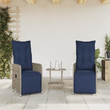 Gartenstühle Verstellbar 2 Stk. mit Kissen Grau Poly Rattan