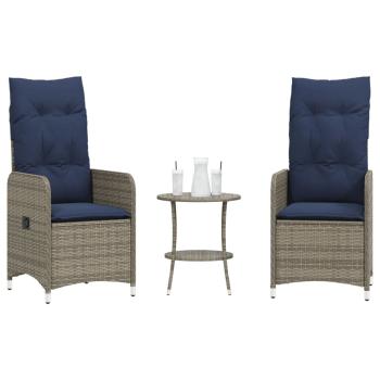 ARDEBO.de - Gartenstühle Verstellbar 2 Stk. mit Tisch Grau Poly Rattan