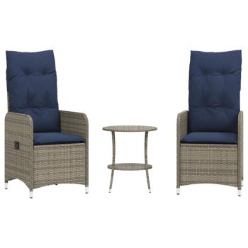 Gartenstühle Verstellbar 2 Stk. mit Tisch Grau Poly Rattan