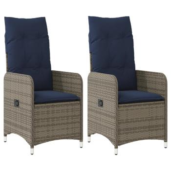 ARDEBO.de - Gartenstühle Verstellbar 2 Stk. mit Kissen Grau Poly Rattan