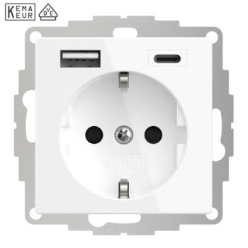 ARDEBO.de - OPUS 55 USB A/C-Steckdose mit Schutzkontakt, polarweiß