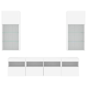 5-tlg. Wohnwand mit LED-Beleuchtung Weiß Holzwerkstoff