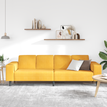 Stoffsofa mit Kissen Helles Gelb Cordstoff