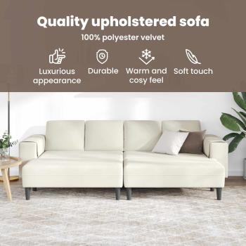 Sofa Set 3 pcs Creme Samt