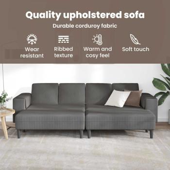 Stoffsofa mit Kissen Dunkelgrau Cordstoff