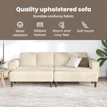 Stoffsofa mit Kissen Creme 208 cm Cordstoff