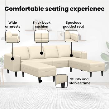 Stoffsofa mit Kissen Creme 208 cm Cordstoff