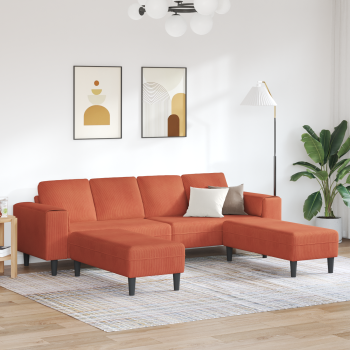 Stoffsofa mit Kissen Rot-Orange 208 cm Cordstoff