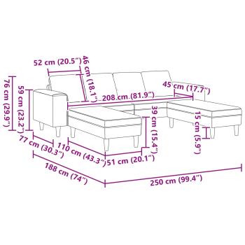 Stoffsofa mit Kissen 3 pcs Hellgrau 208 cm Stoff