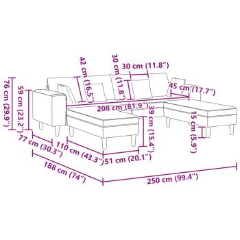 Stoffsofa mit Kissen 3 pcs Weinrot 208 cm Stoff