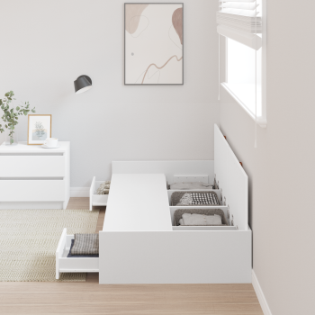 Bett mit Stauraum mit Kopfteil Weiß 90 x 200 cm Holzwerkstoff