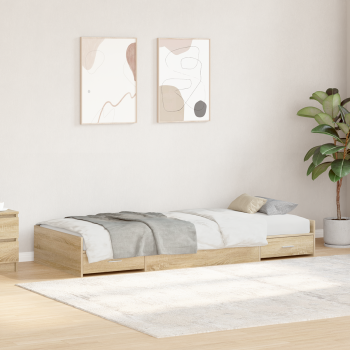 Bett mit Stauraum mit Kopfteil Sonoma Eiche 90 x 200 cm Holzwerkstoff