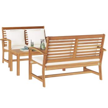 Gartensofa-set 3 stk. Natur Massives Teakholz