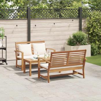 Gartensofa-set 3 stk. Natur Massives Teakholz