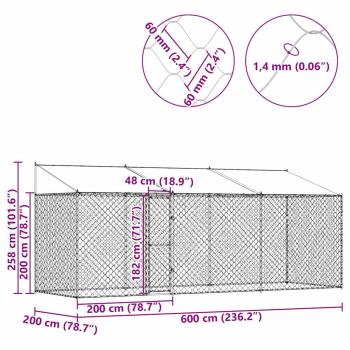 Hundekäfig Silber 600 x 200 x 256 cm Verzinkter Stahl
