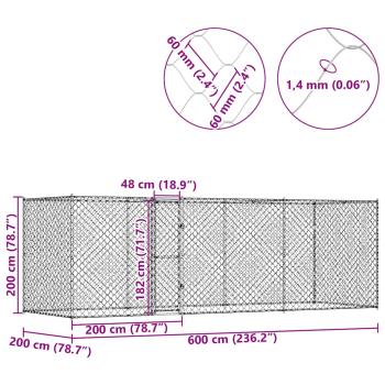Hundekäfig Silber 600 x 200 x 200 cm Verzinkter Stahl