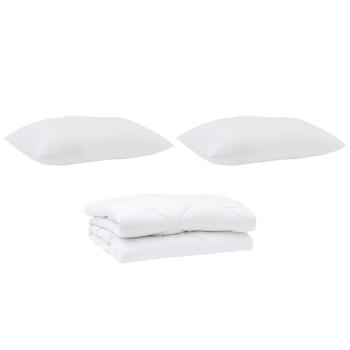 Bettdecke mit Kissen Argyle 3 pcs Weiß 240 x 260 cm Mikrofaser