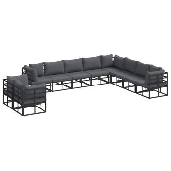 Garten-Sofa-Set mit Kissen 10 pcs Schwarz Aluminium