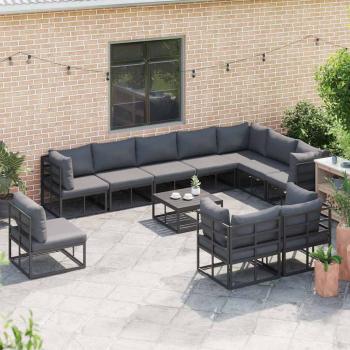Garten-Sofa-Set mit Kissen 10 pcs Schwarz Aluminium