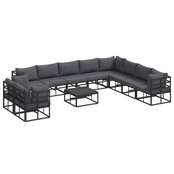 ARDEBO.de - Garten-Sofa-Set mit Kissen 11 pcs Schwarz Aluminium