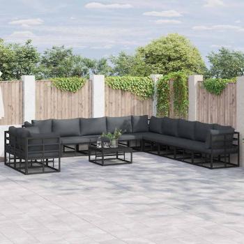 ARDEBO.de - Garten-Sofa-Set mit Kissen 11 pcs Schwarz Aluminium