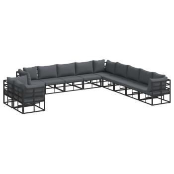 Garten-Sofa-Set mit Kissen 11 pcs Schwarz Aluminium