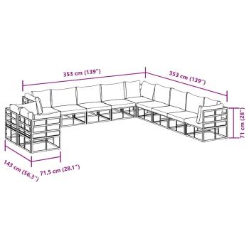 Garten-Sofa-Set mit Kissen 11 pcs Schwarz Aluminium