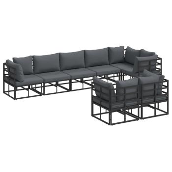 ARDEBO.de - Garten-Sofa-Set mit Kissen 8 pcs Schwarz Aluminium