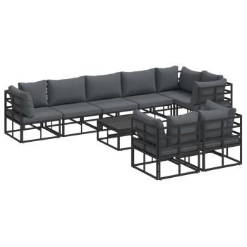 Garten-Sofa-Set mit Kissen 9 pcs Schwarz Aluminium