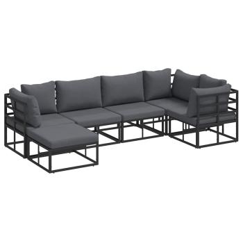 Garten-Sofa-Set mit Kissen 6 pcs Schwarz Aluminium