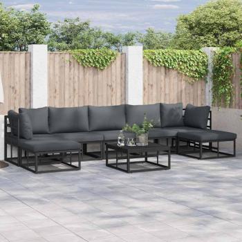 ARDEBO.de - Garten-Sofa-Set mit Kissen 8 pcs Schwarz Aluminium