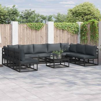 ARDEBO.de - Garten-Sofa-Set mit Kissen 10 pcs Schwarz Aluminium
