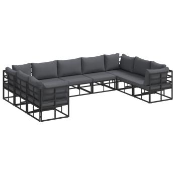 ARDEBO.de - Garten-Sofa-Set mit Kissen 9 pcs Schwarz Aluminium