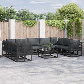 ARDEBO.de - Garten-Sofa-Set mit Kissen 10 pcs Schwarz Aluminium