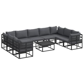 Garten-Sofa-Set mit Kissen 10 pcs Schwarz Aluminium