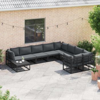 Garten-Sofa-Set mit Kissen 10 pcs Schwarz Aluminium