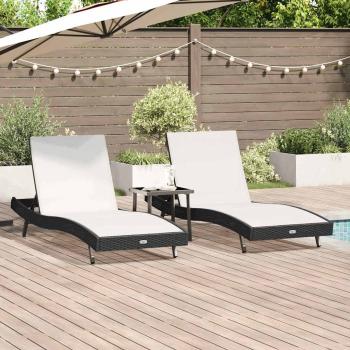 ARDEBO.de - Liegestühle 3 pcs Schwarz und Weiß 40 x 40 x 40,5 cm Poly-Rattan