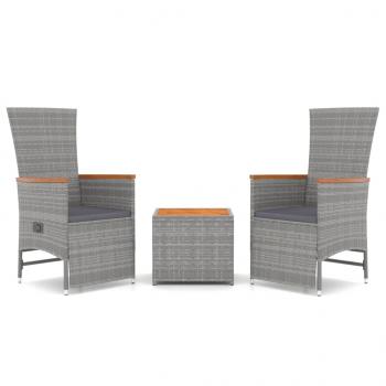 ARDEBO.de - 3-tlg. Garten-Lounge-Set Grau Poly Rattan & Massivholz Akazie