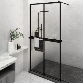 ARDEBO.de - Duschwand mit Ablage für Walk-In-Dusche Schwarz 118x190 cm ESG