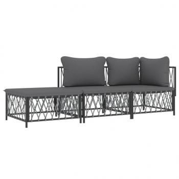 ARDEBO.de - 3-tlg. Garten-Lounge-Set mit Kissen Anthrazit Stahl