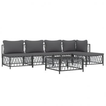 ARDEBO.de - 6-tlg. Garten-Lounge-Set mit Kissen Anthrazit Stahl