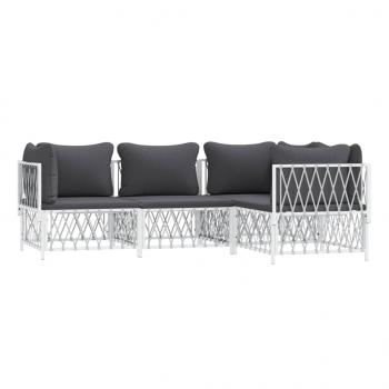 4-tlg. Garten-Lounge-Set mit Kissen Weiß Stahl