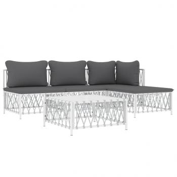 ARDEBO.de - 5-tlg. Garten-Lounge-Set mit Kissen Weiß Stahl