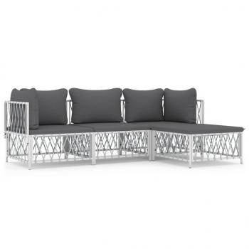 ARDEBO.de - 4-tlg. Garten-Lounge-Set mit Kissen Weiß Stahl