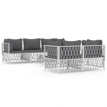 ARDEBO.de - 6-tlg. Garten-Lounge-Set mit Kissen Weiß Stahl