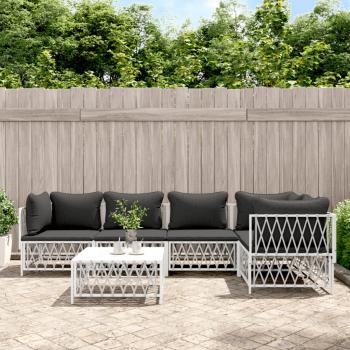ARDEBO.de - 6-tlg. Garten-Lounge-Set mit Kissen Weiß Stahl