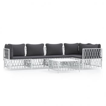 6-tlg. Garten-Lounge-Set mit Kissen Weiß Stahl