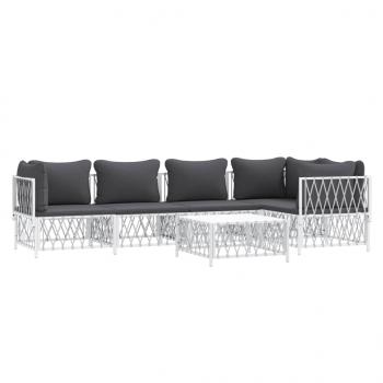 6-tlg. Garten-Lounge-Set mit Kissen Weiß Stahl